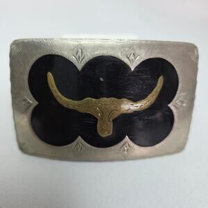 Vintage 1972 Silver handmade Longhorn Steer Cowboy Michael to‎ Linda Belt Buckle